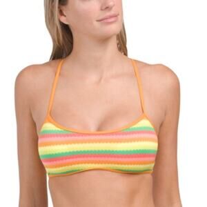 L‎ Space Yellow Striped Bikini Swimsuit Top S New Boho Luxe